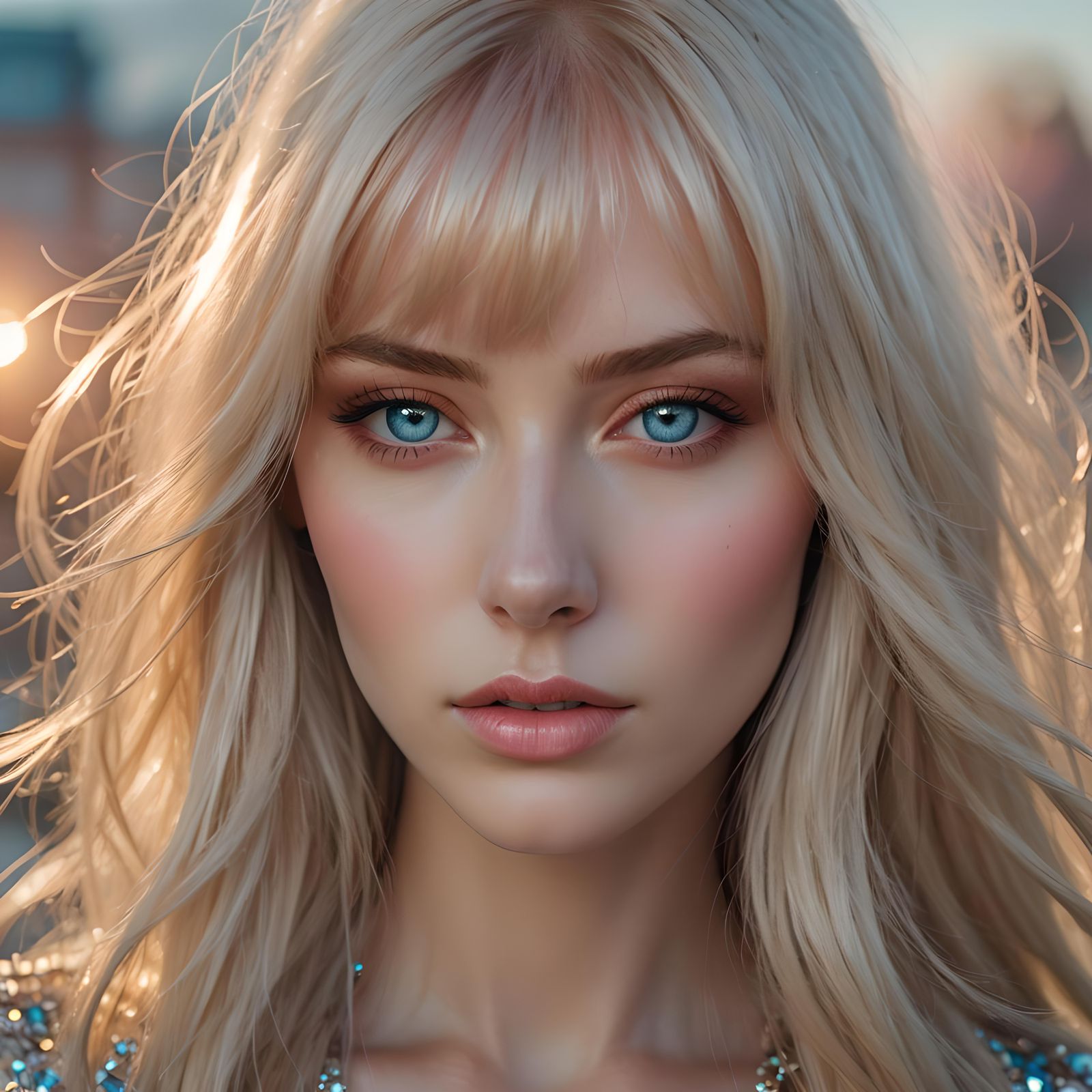 Beautiful Blonde Model Portrait in Golden Hour Light
