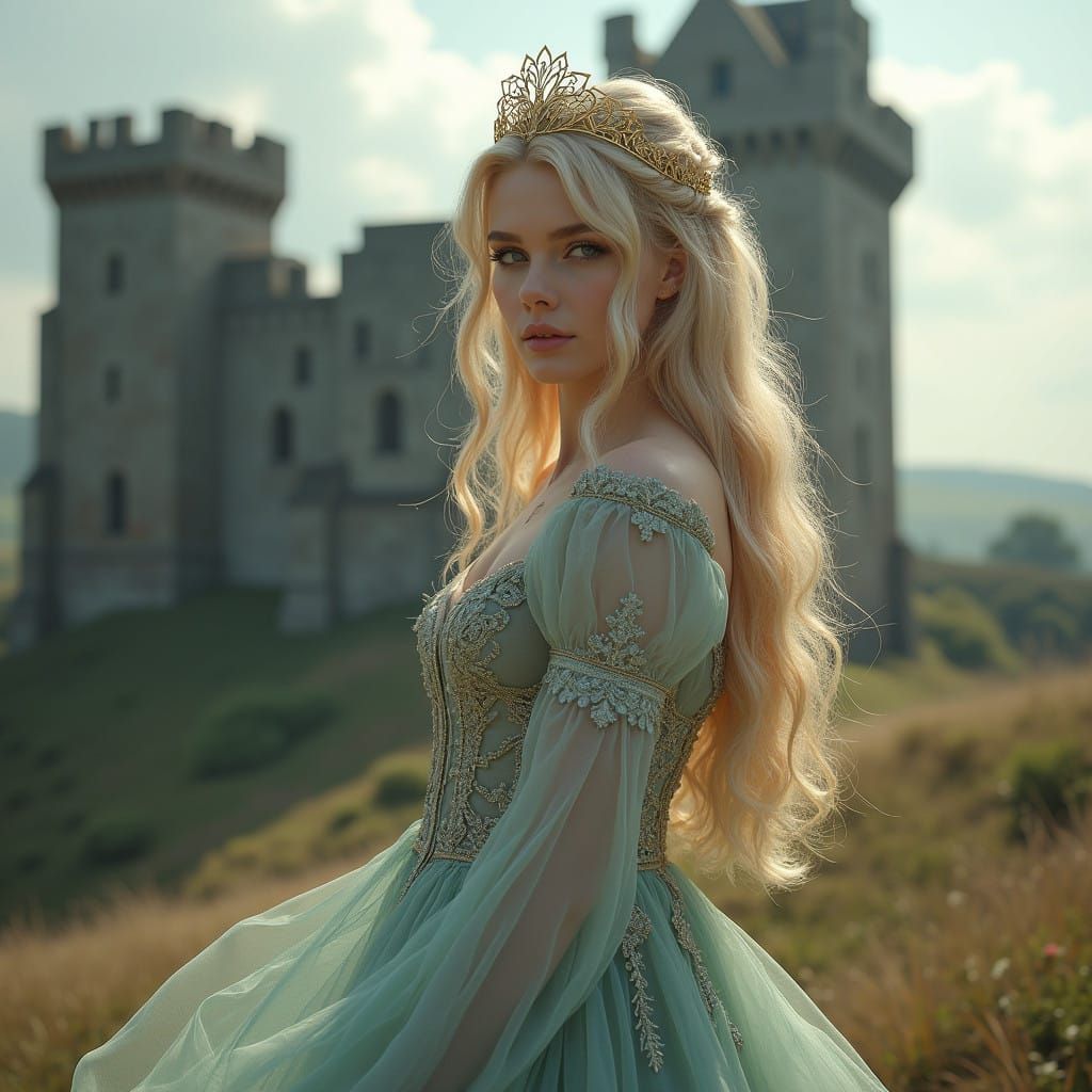 Celtic Goddess Creirwy Amidst Ancient Castle