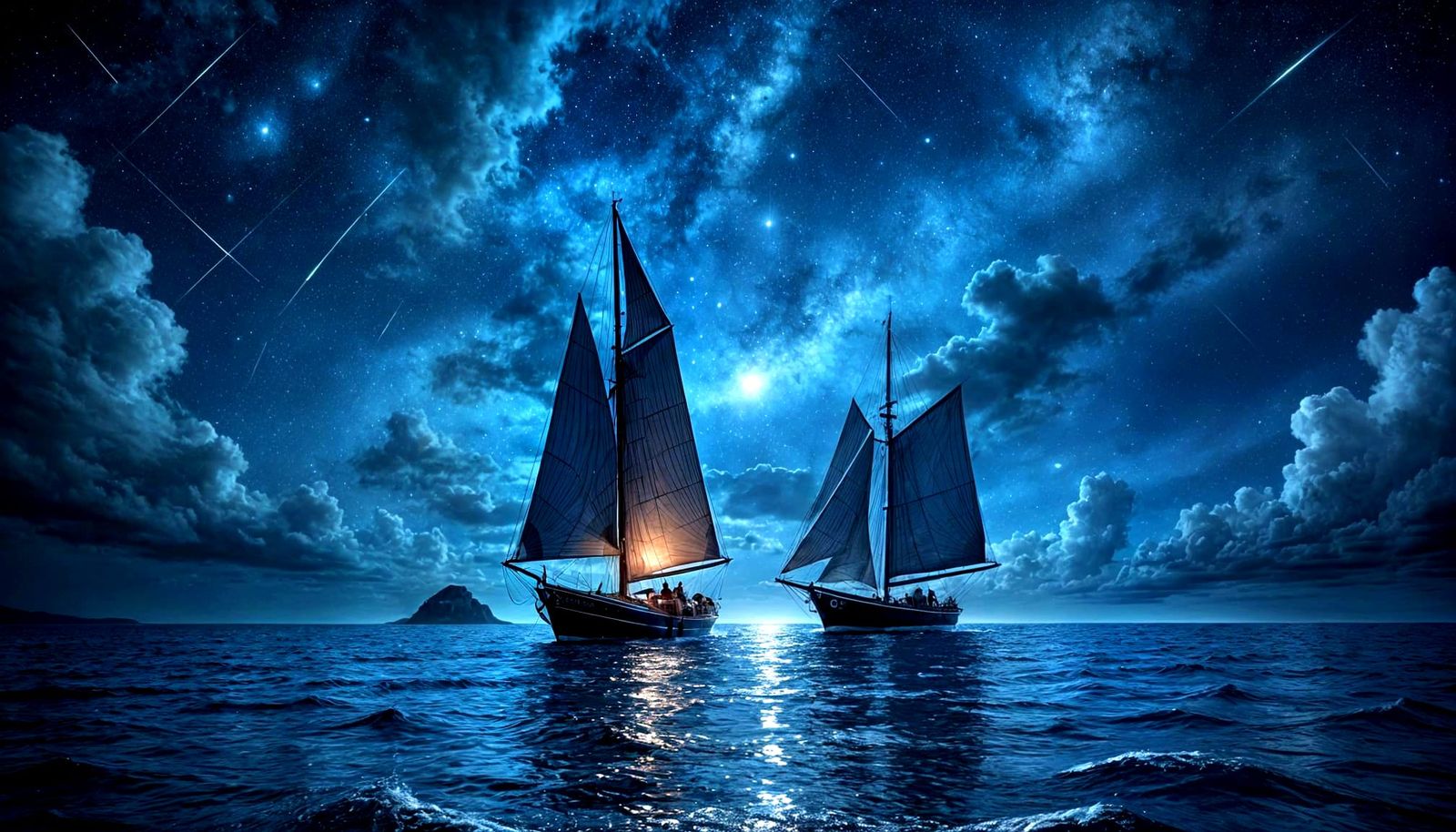 Sailboat Under Starry Nebula Sky