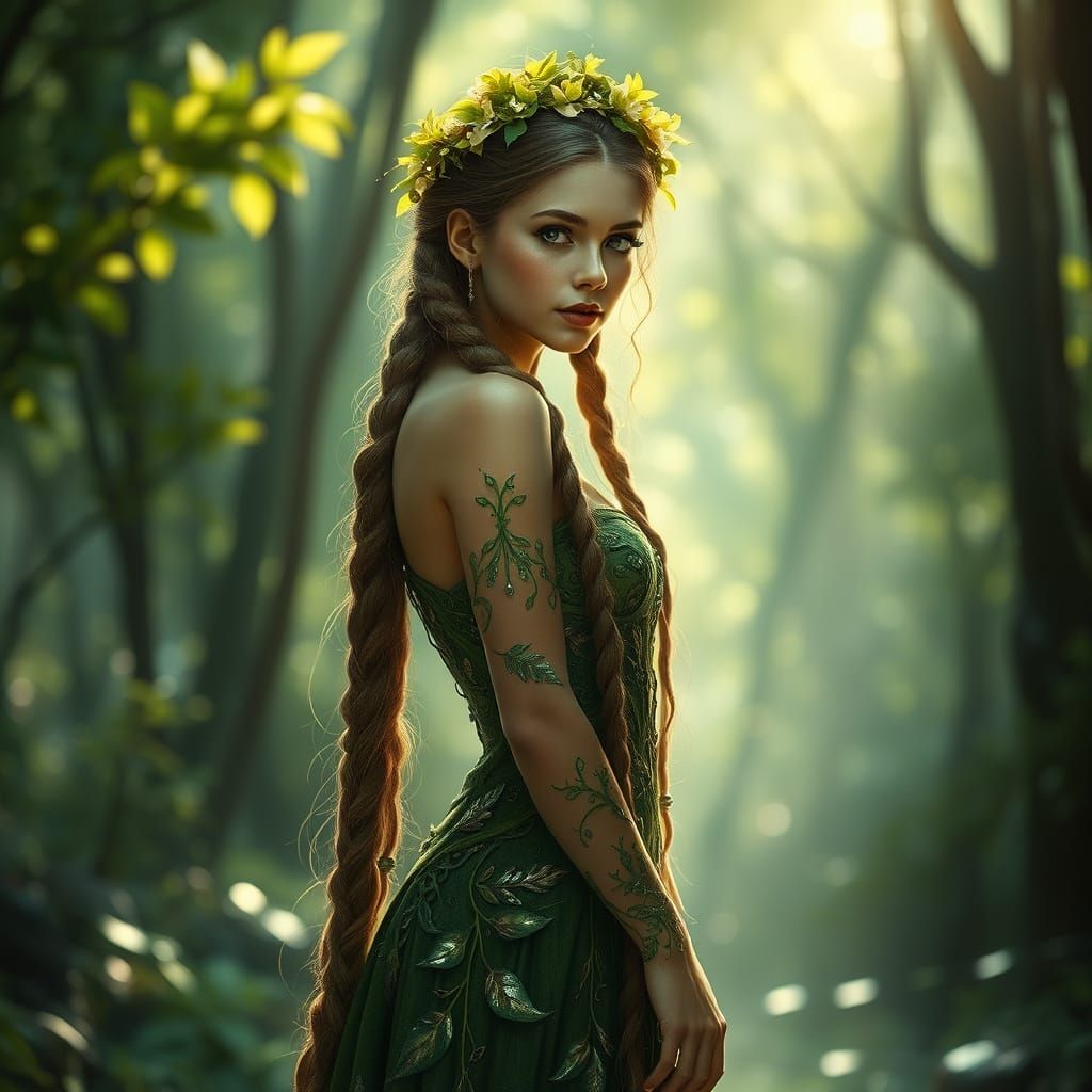 Nature Spirit in Enchanted Forest Digital Painting