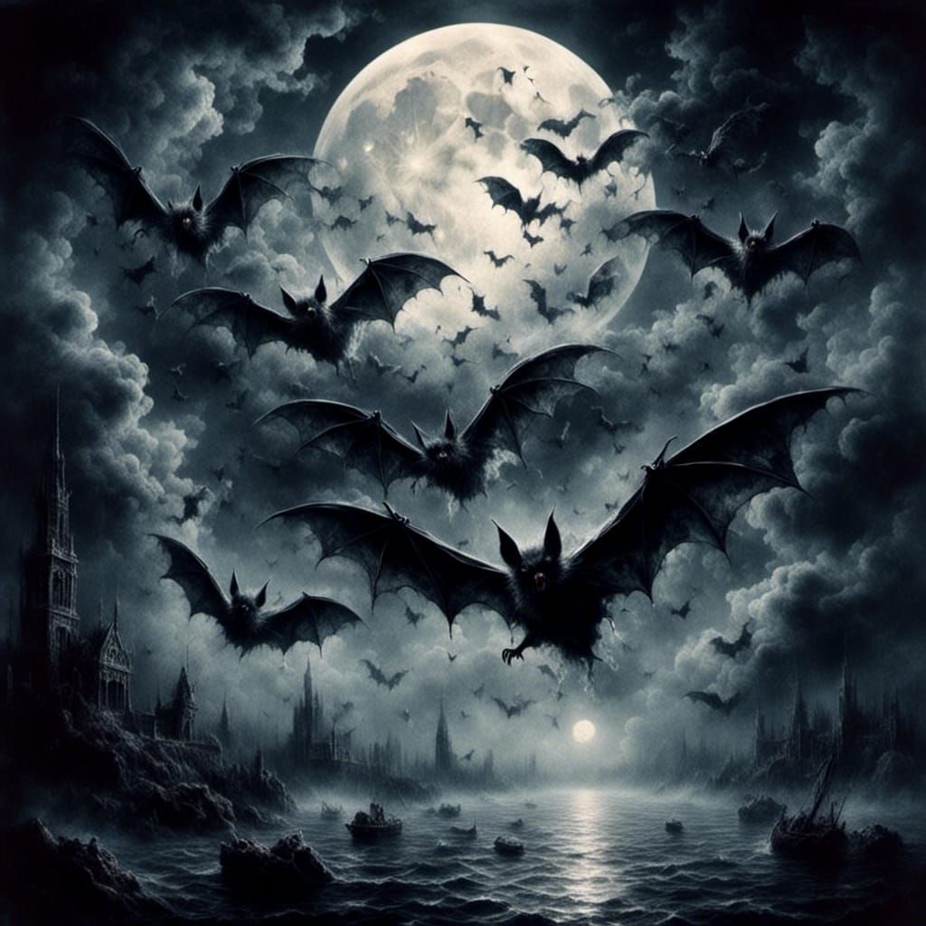 Macabre Watercolour Bats in a Sinister Moonlight