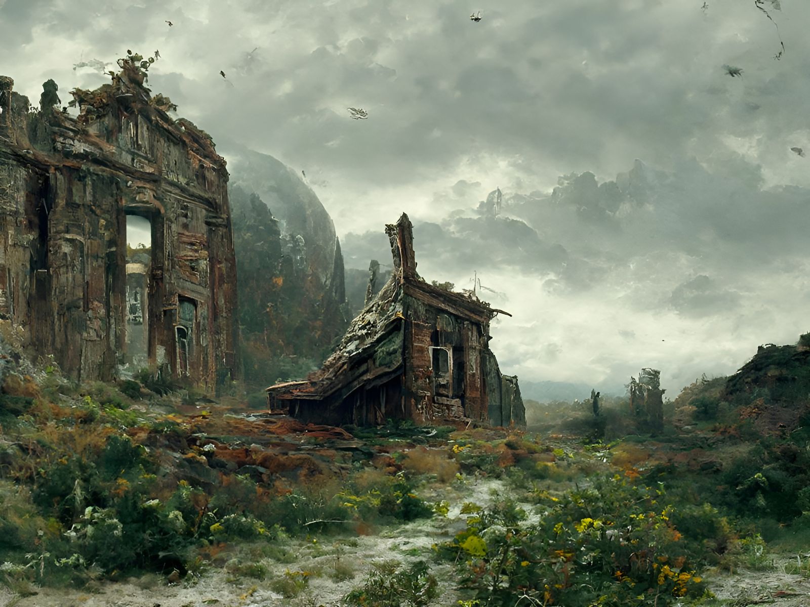 Eerie Abandoned Building in Alien Landscape