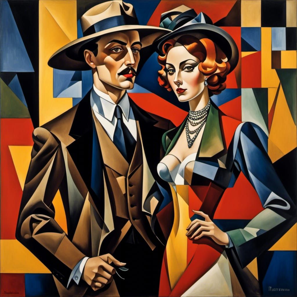Geometric Couple in Cubist Art Style