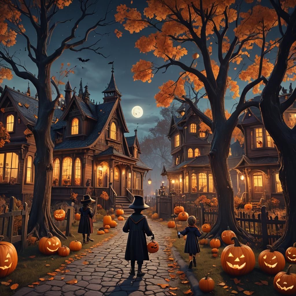 Retro Halloween Trick or Treating, Digital Painting