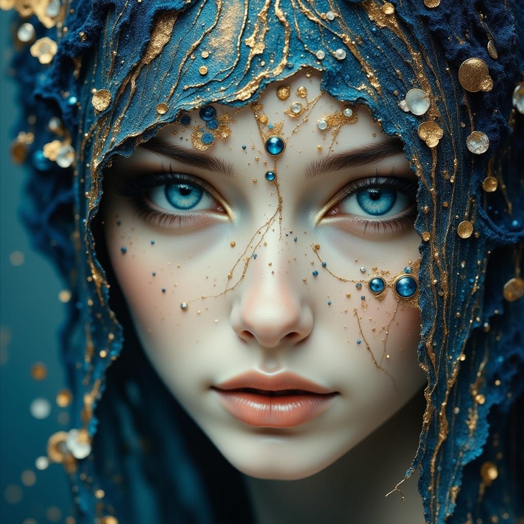 a woman with blue gold