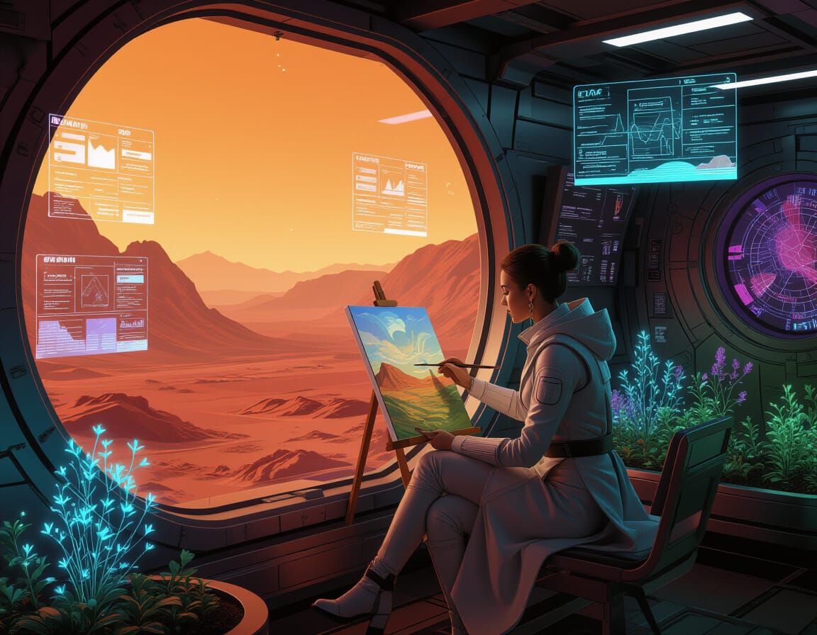 Artist Paints Mars Landscape in Futuristic Colony
