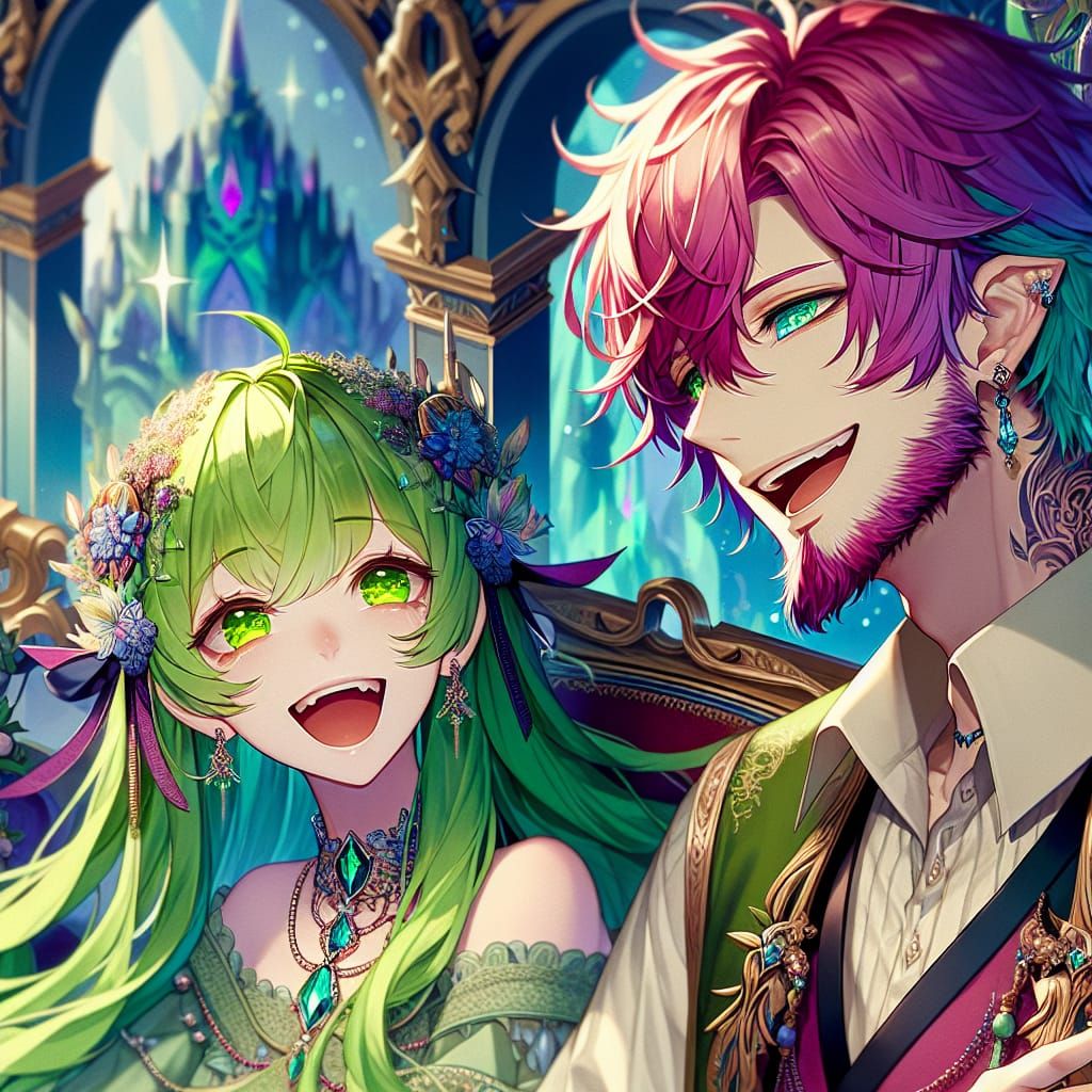 Anime Couple Laughing in Fantasy Digital Art