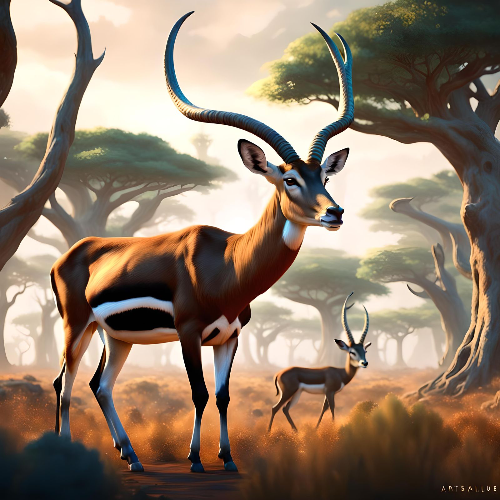 Impala Antelope in Savannah Woodlands: Detailed Matte Painti...