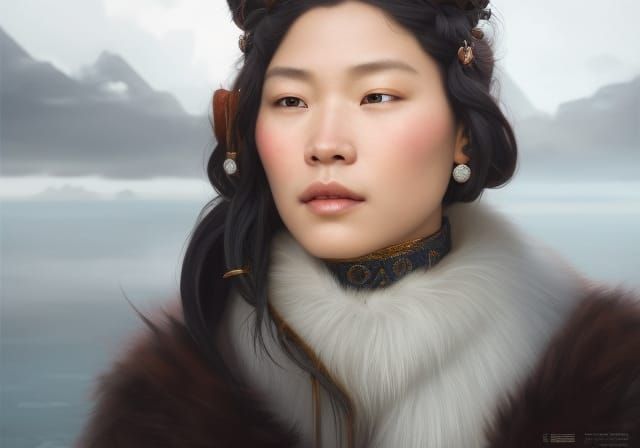 Inuit Goddess Pukkeenegak Portrait in Hyperdetailed Style