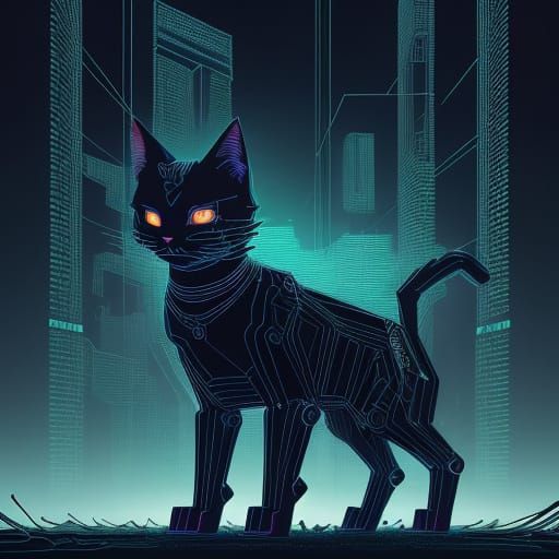 Surreal Glitch Cat in Vaporwave Decay Aesthetic