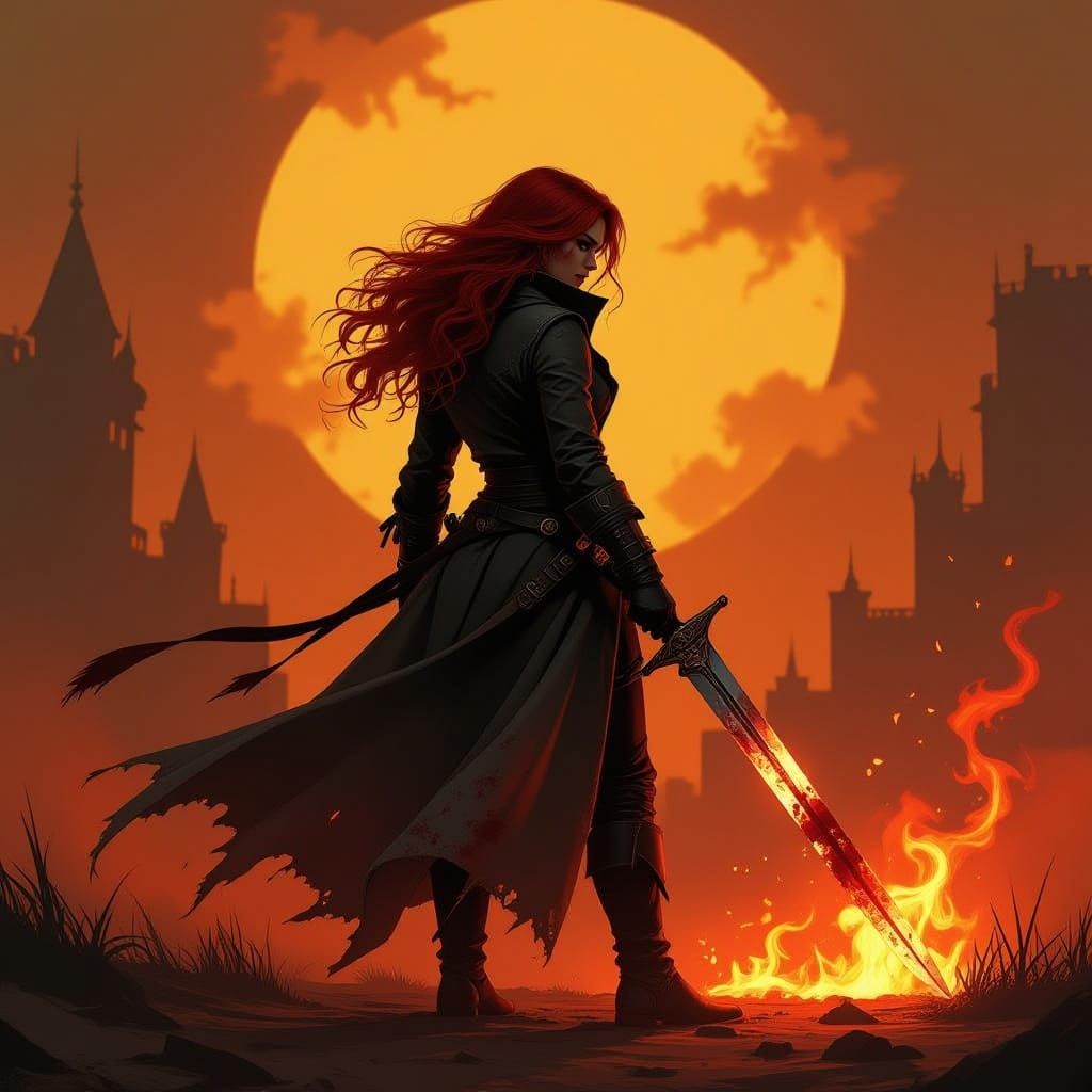 Red-Haired Warrior in Fiery Battle