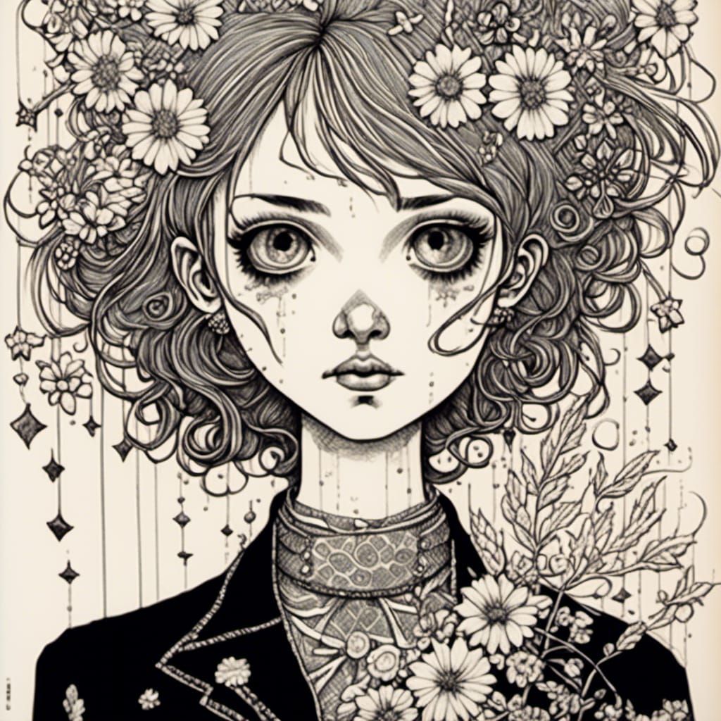 Girl in Art Brut Style with Hyperreal Elements