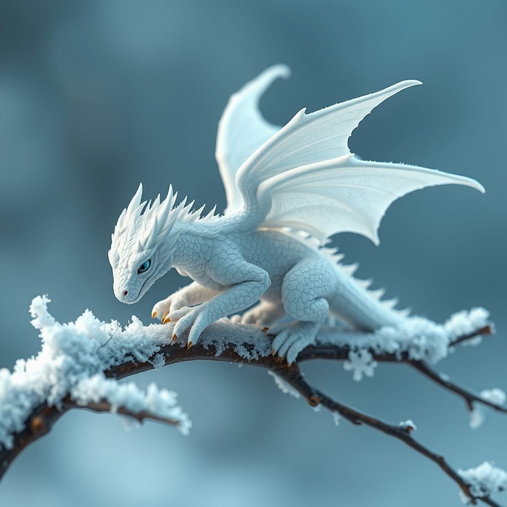 Ethereal White Dragon in Winter Wonderland