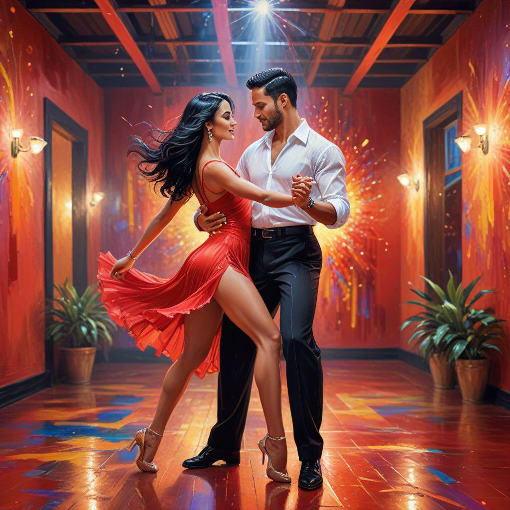 ‎full Portrait couple dancing Lambada, She has black hair, v...