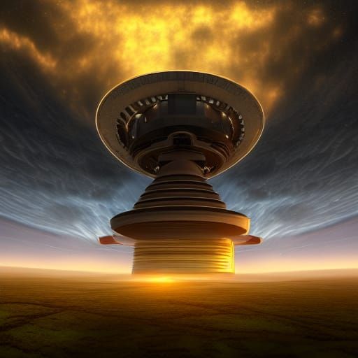 Alien Mothership Lifts Pyramid: Photorealistic Sci-Fi