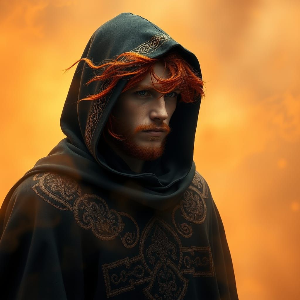 Mystical Hooded Figure in Vibrant Dreamscape