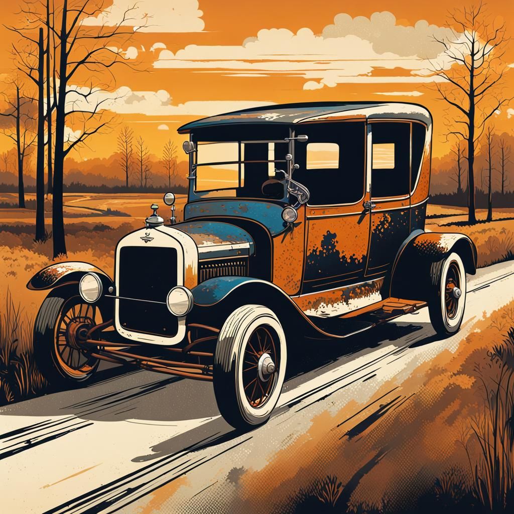 Rat Rod Model-T Ford in Dutch Countryside: Pop Art