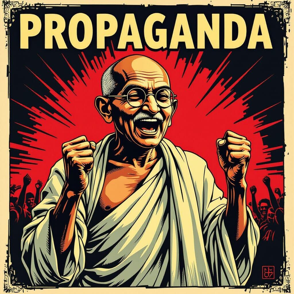Gandhi Shouting Slogans in Propaganda Style