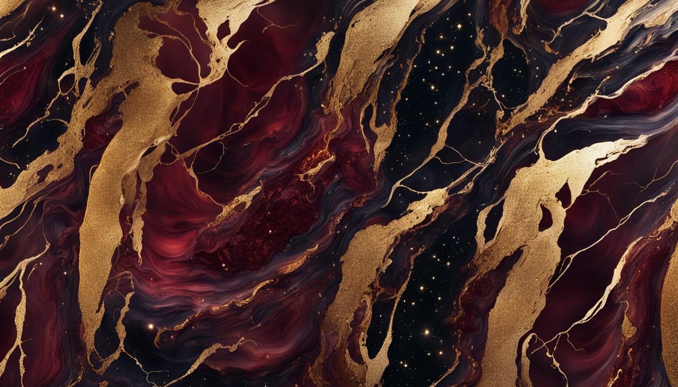 Ethereal Gold and Burgundy Fantasy with Marble Texture