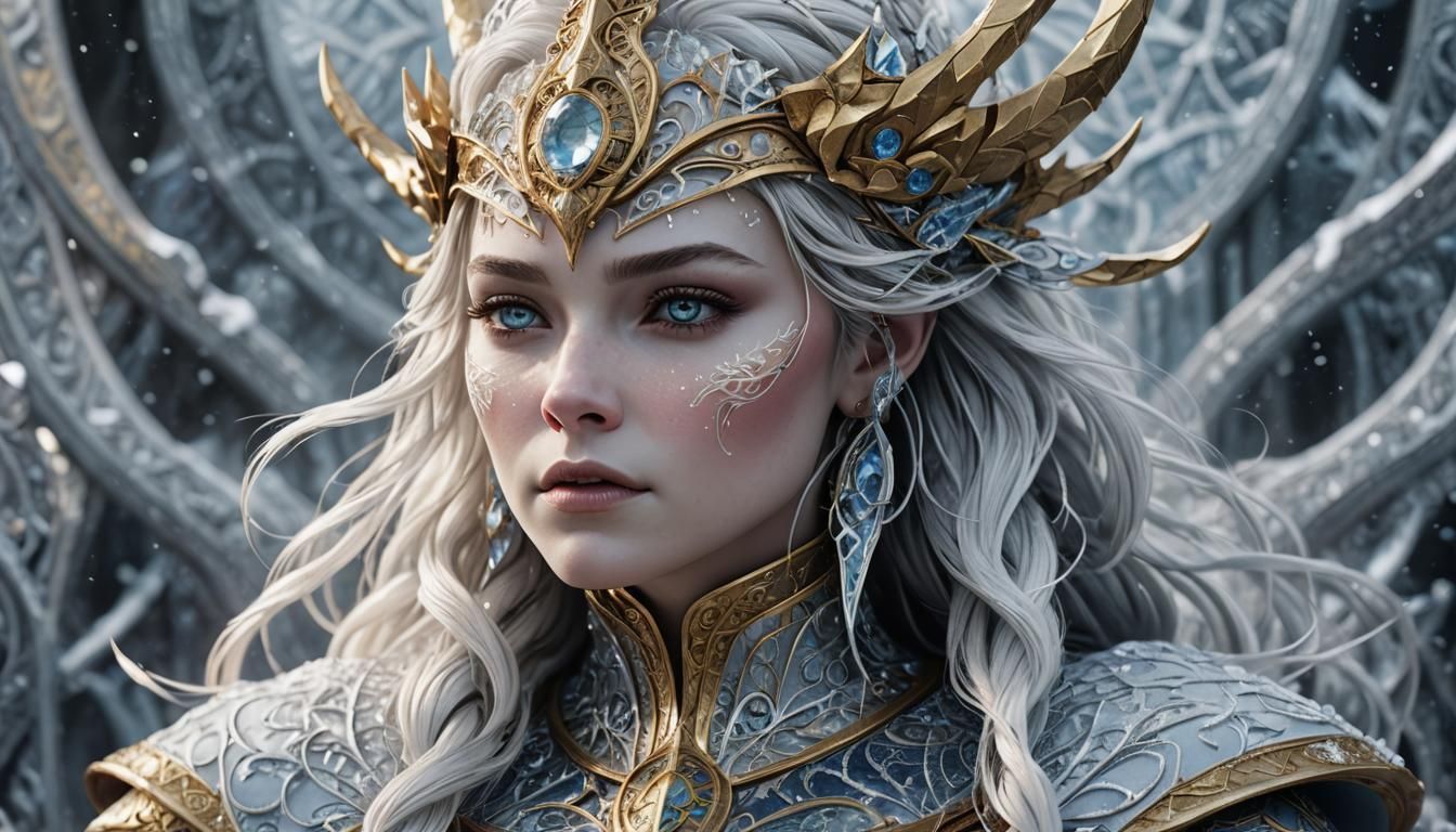 Snow Frost Queen Portrait in Detailed 3D Digital Art