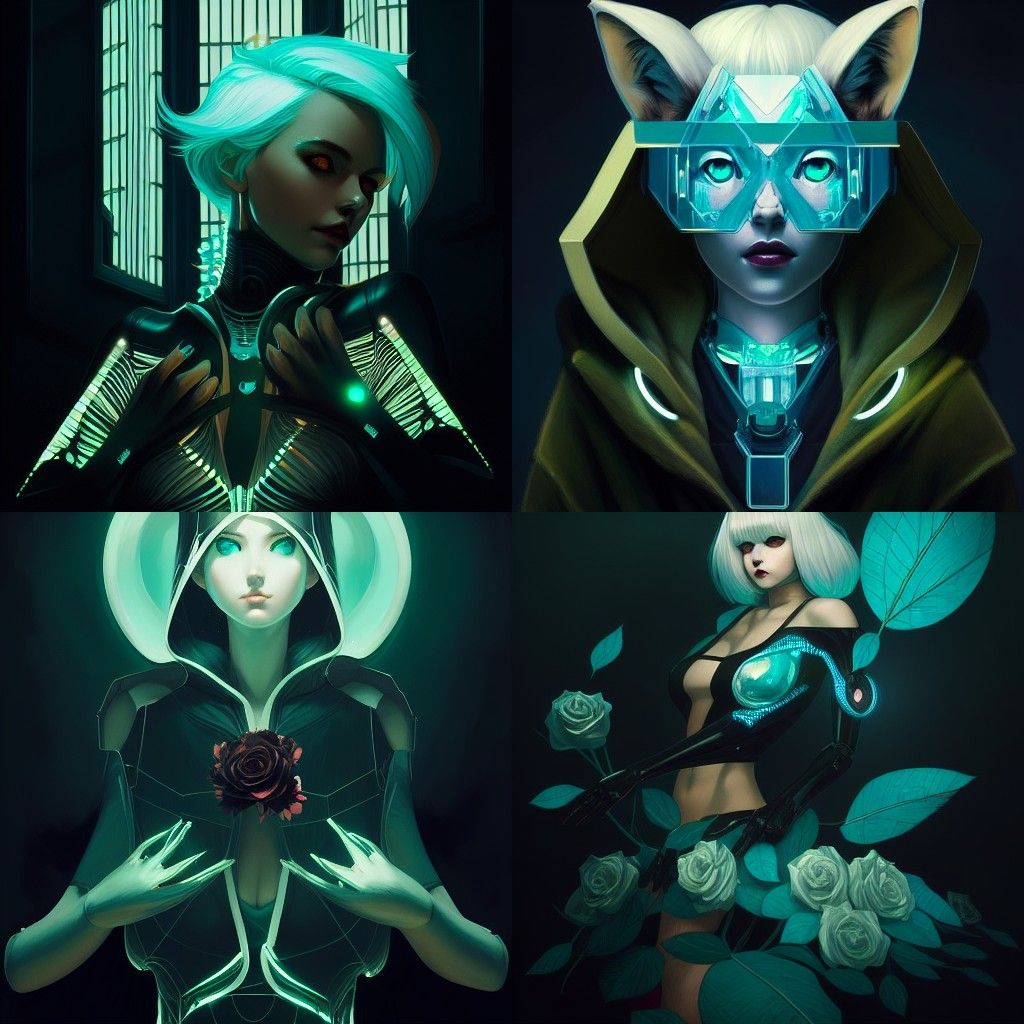 Robotic Fox Girl Portrait with Aquamarine Hoodie