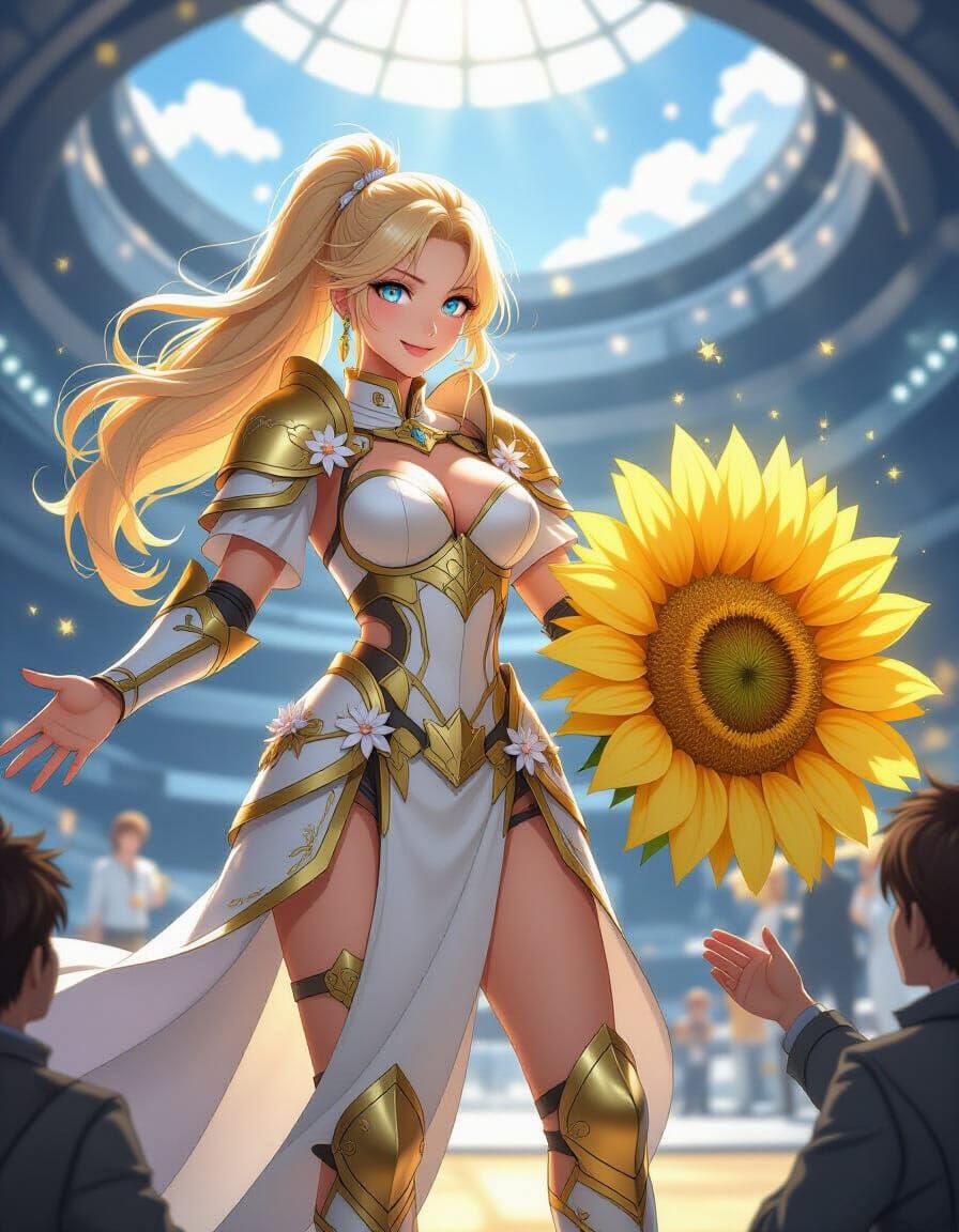 Anime Style Sunflower Knight Offers Helping Hand