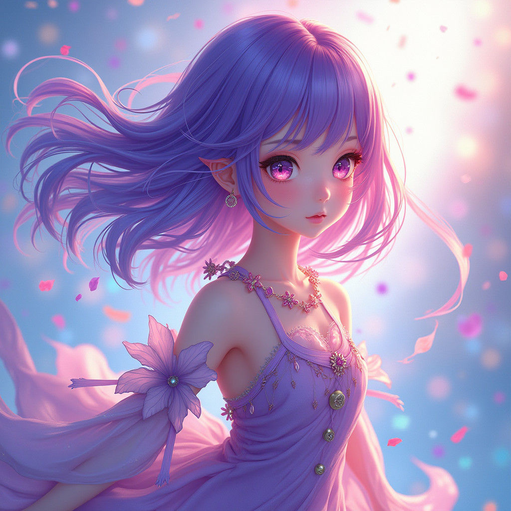 Anime Girl with Purple Hair in Manga Style