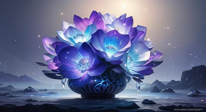 Shimmering Crystal Flower in Moonlight: Splash Art