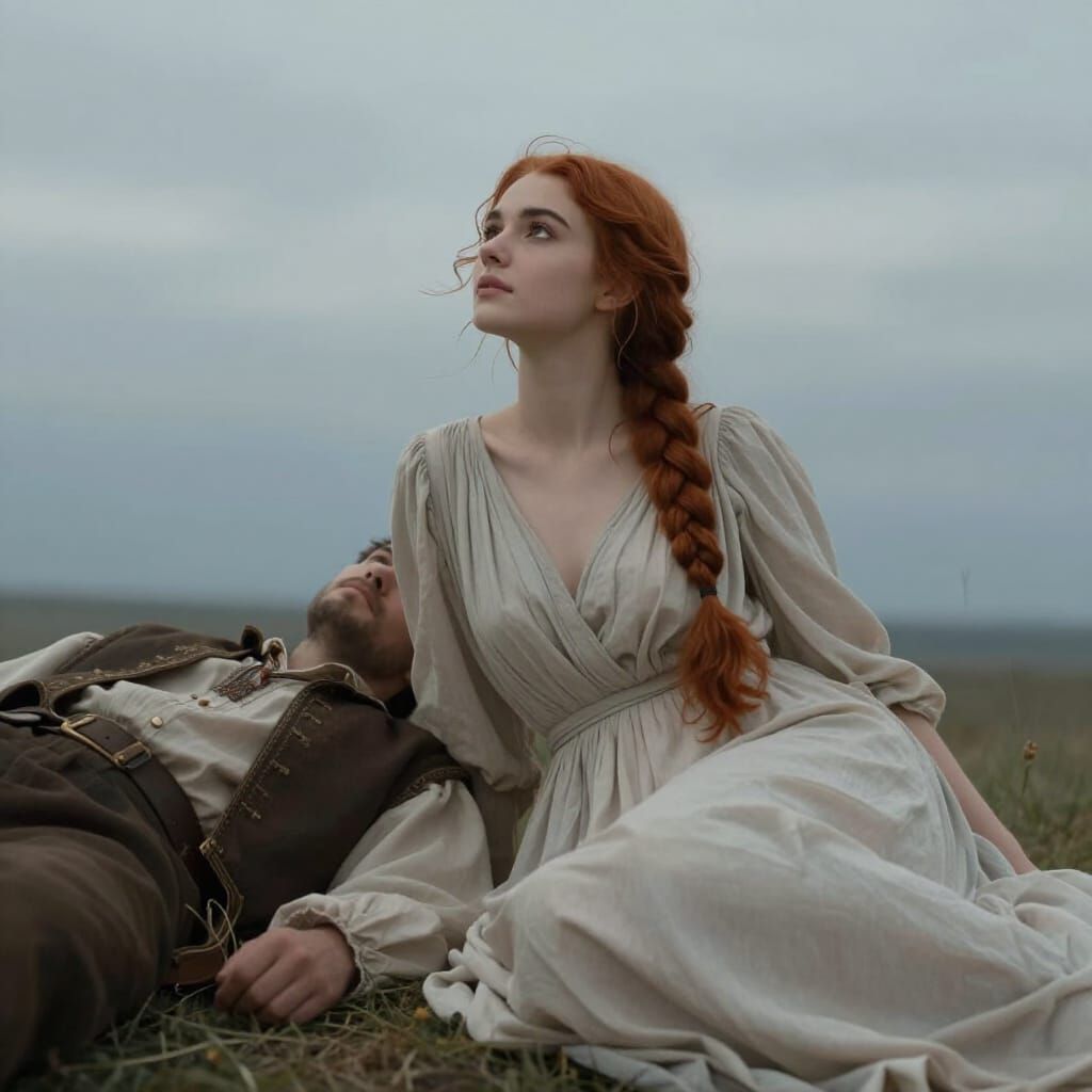 Romantic Ethereal Scene: Woman and Man Gazing Skyward