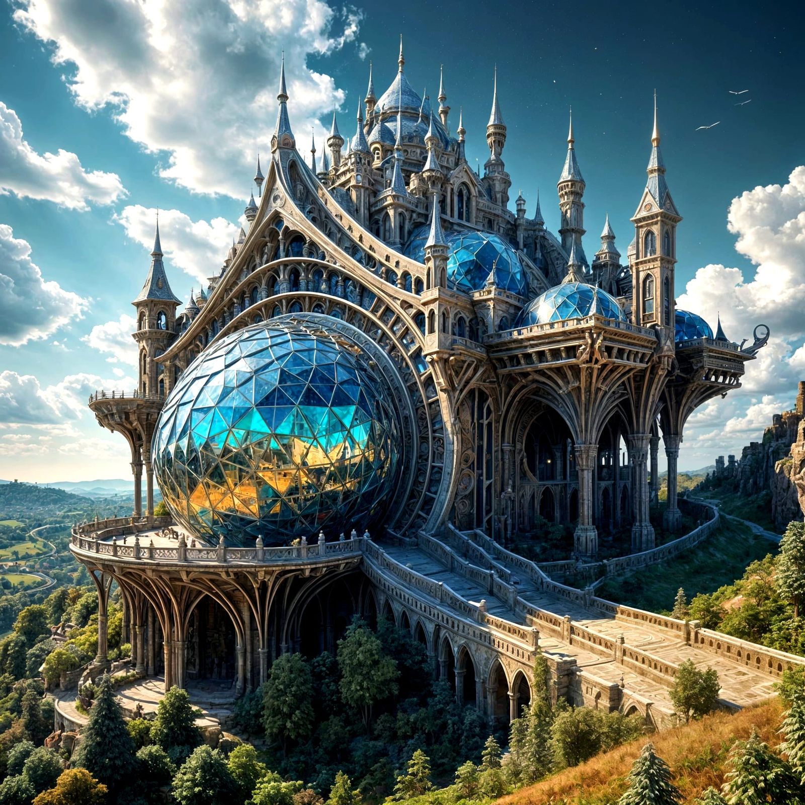 Ethereal Grand Fortress of Talsarus in Cyberpunk Style