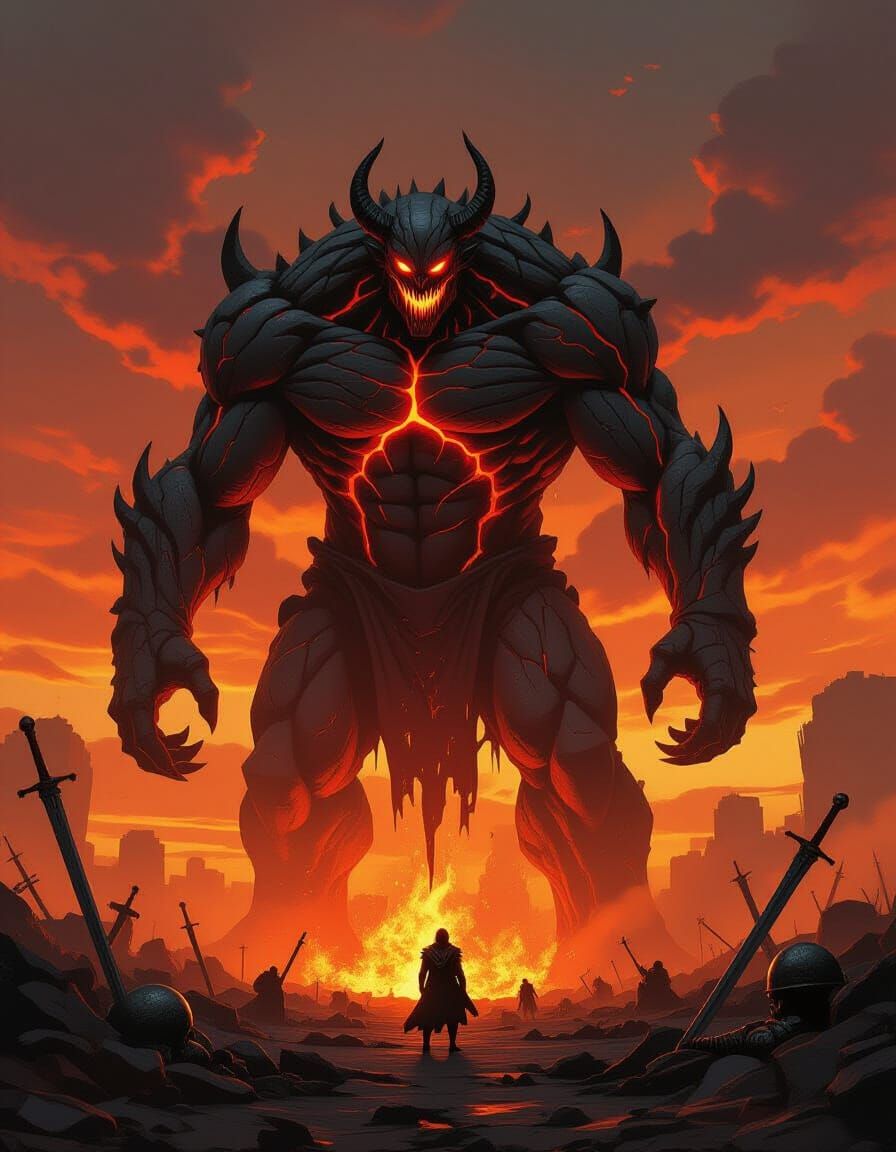 Molten Rock Demon Dominates Dystopian Battlefield