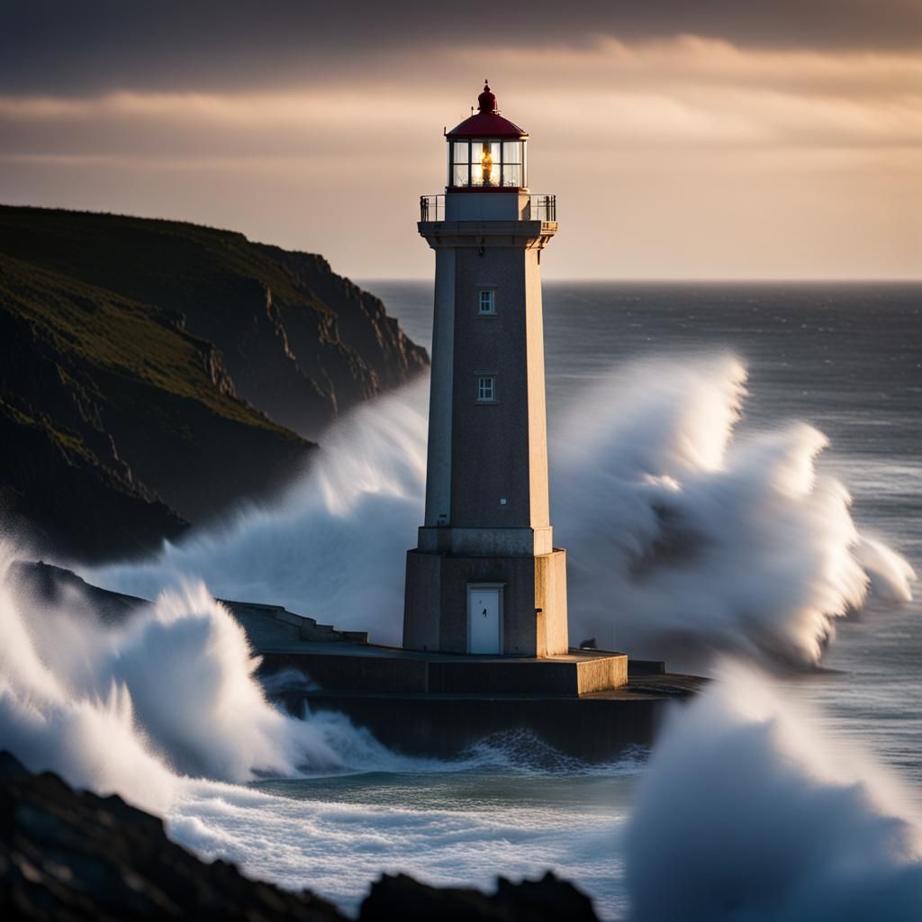 Dramatic Lighthouse Scene in France at Night