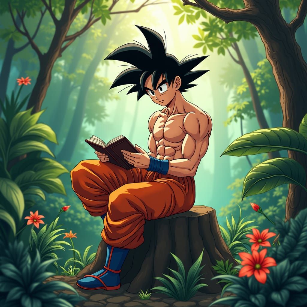 Goku Relaxing in Jungle, Anime Style