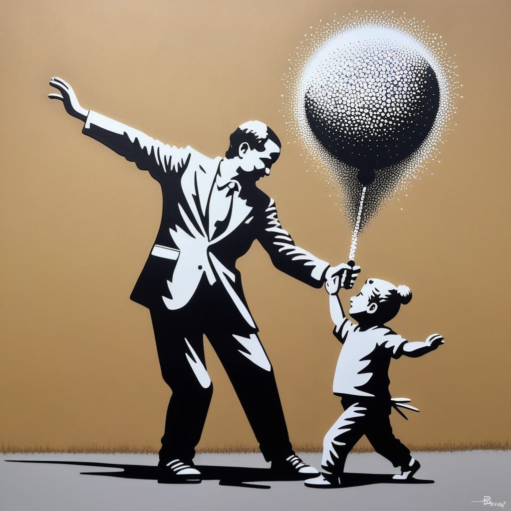Pointillist Kinetic Art in Banksy's Style