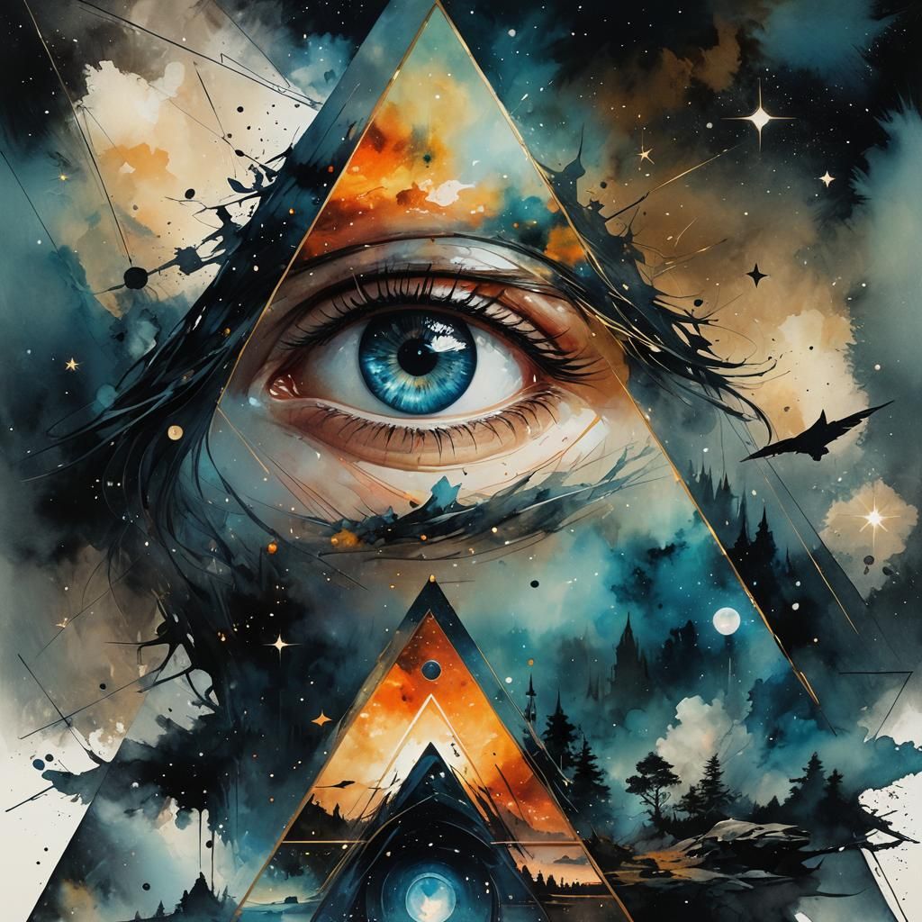 Eye in Nebula Starscape: Watercolor Composition