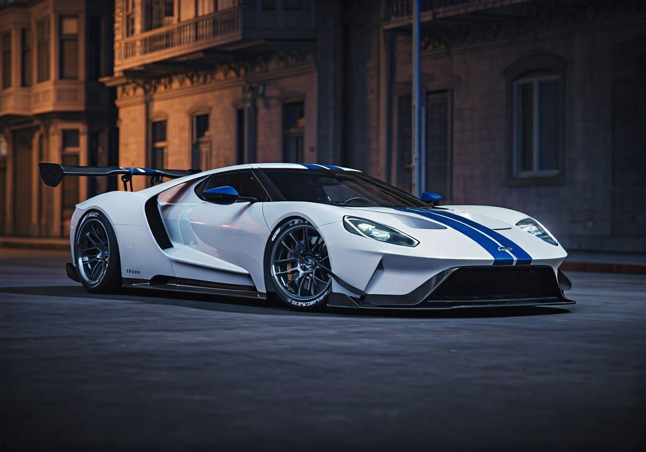 Ford GT on San Francisco Street in Retro-Futuristic Style