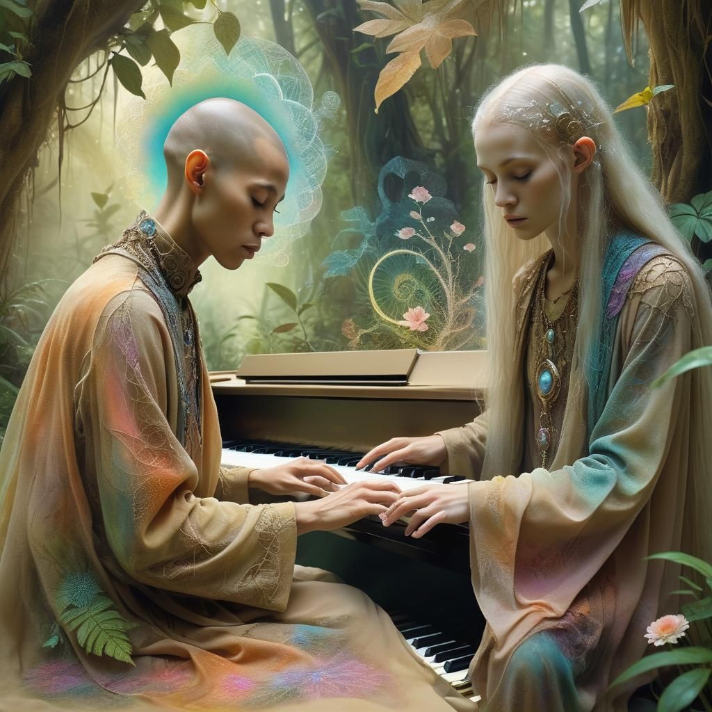 Surreal Jungle Musician in Mystical Pastel Hues