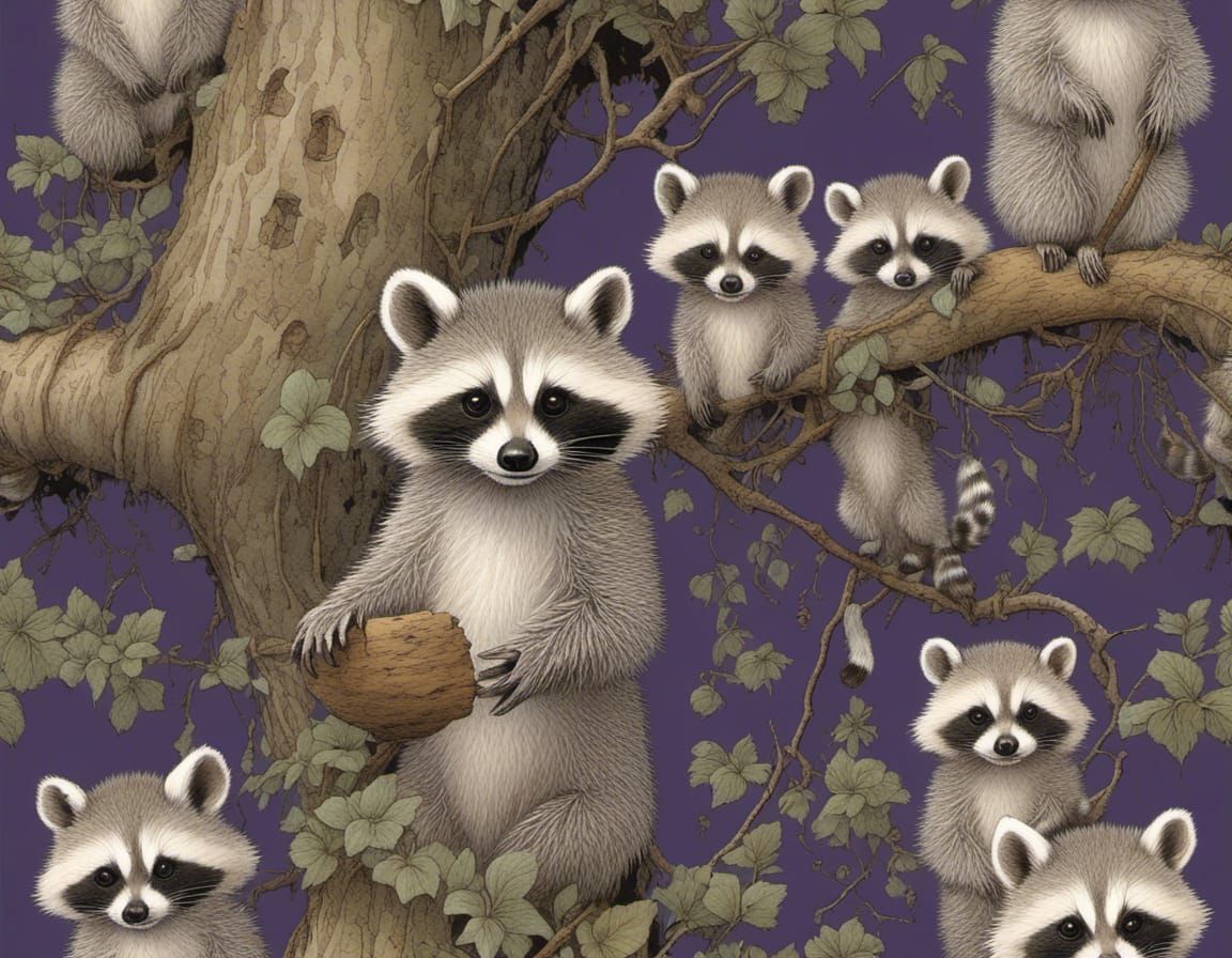 Adorable Baby Raccoons Step into a Dreamy Violet-Hued World