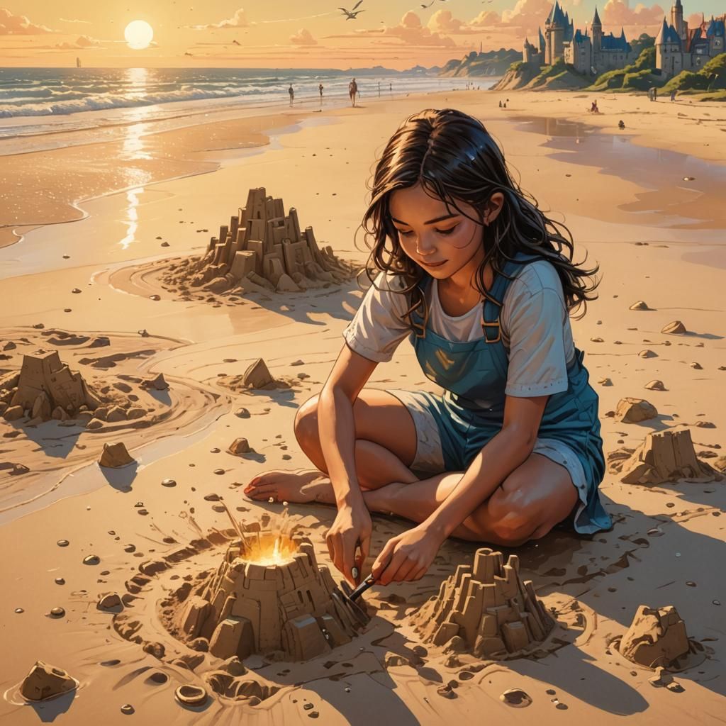 Vibrant Beachside Adventure in Comic Book Style