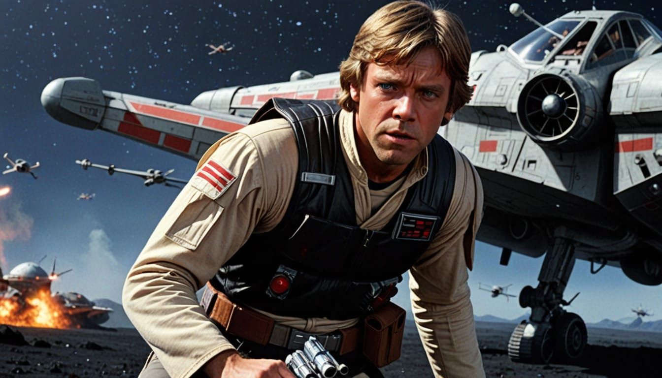 Jedi Hero Struggles with Galactic Battle in the Distance