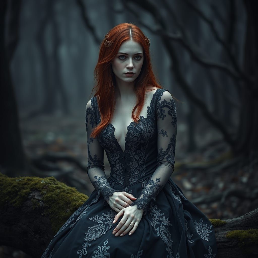 Gothic Woman in Dark Forest, Cinematic Lighting