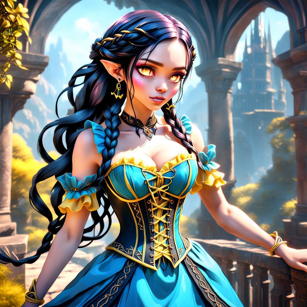 Cute Elf Girl with Braids in Detailed Digital Painting