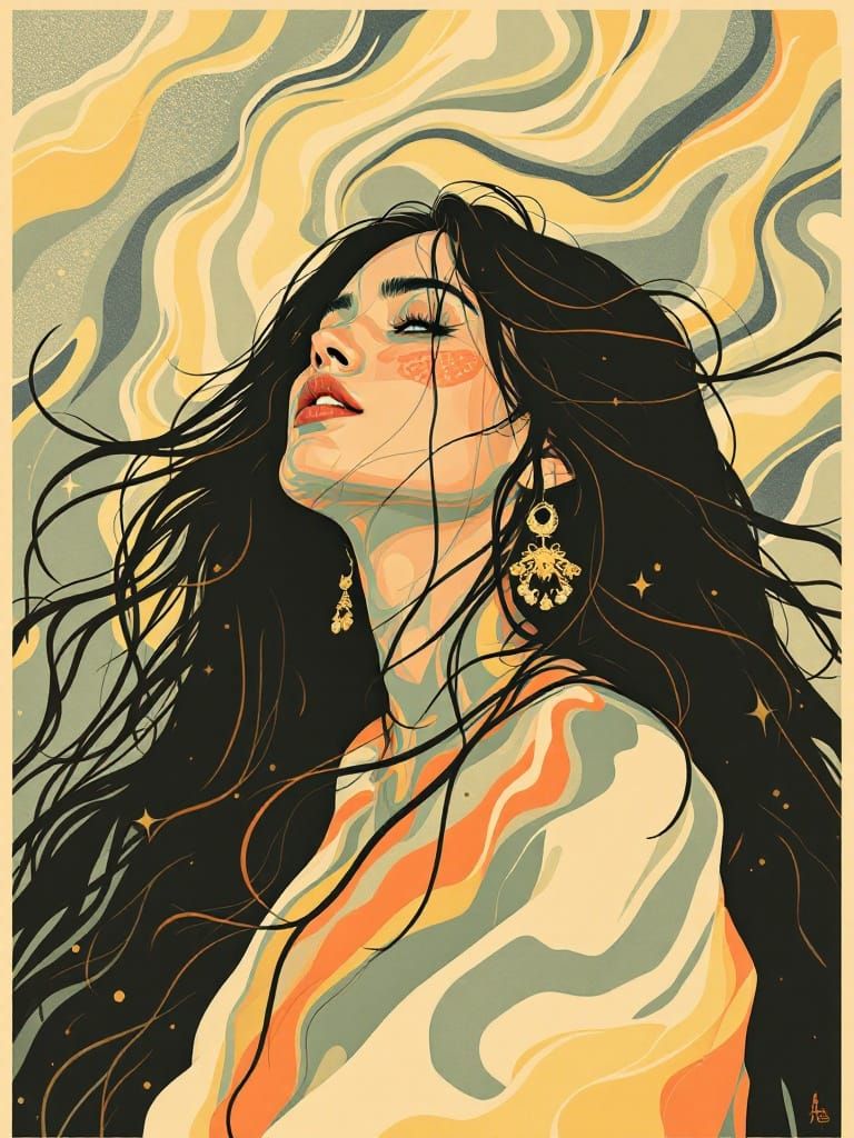 Elegant Woman in Vibrant Summer Scene, Inspired by Graphic I...