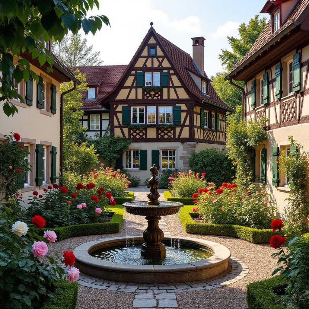 Medieval Manor Garden with Roses, Albrecht Dürer Style