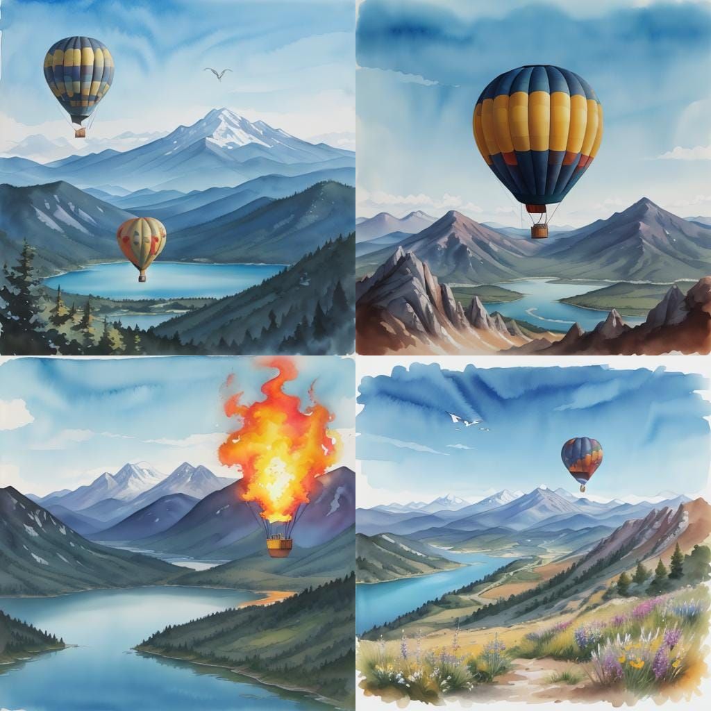 Hot Air Balloon and Hawk Watercolour Portrait