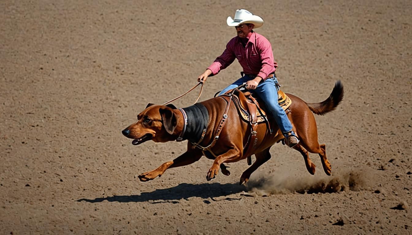 Cowboy Rides a Weiner Dog in the Wild West