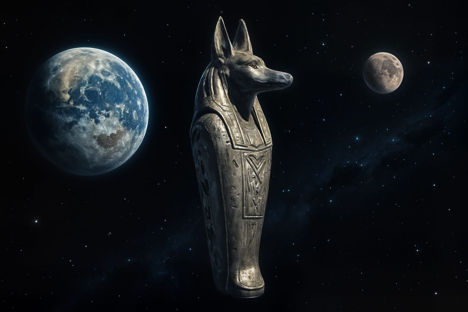 Anubis Casket Spacecraft Drifting Between Earth and Moon