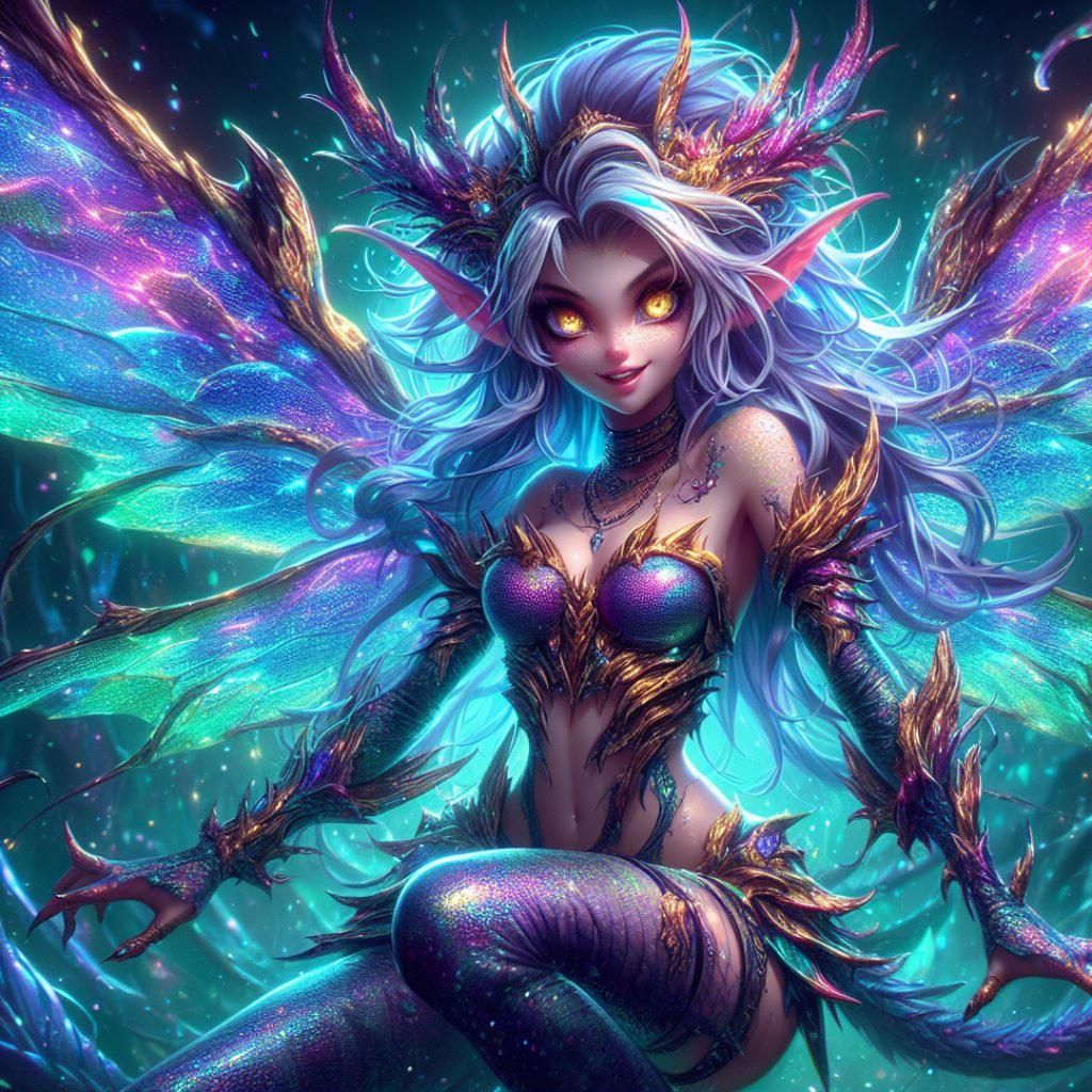 Bioluminescent Punk Fairy with Dragon Scale Armor