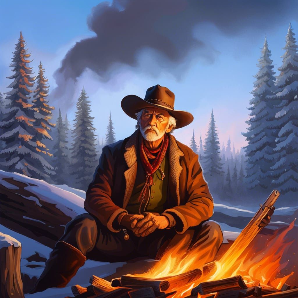 Hyperrealistic Cowboy Portrait by Firelight