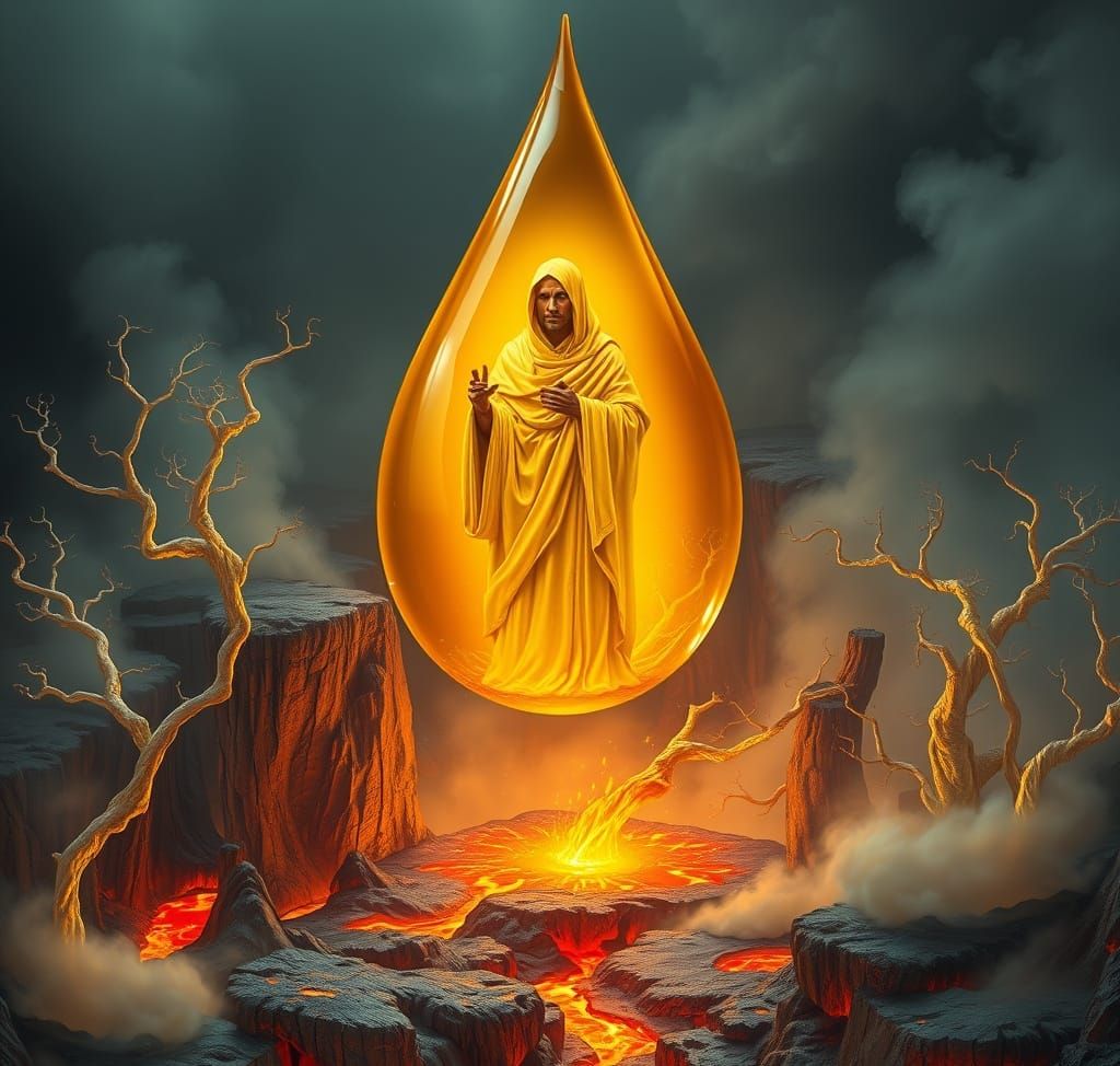 Phosphorescent Honey Priest in Amber Droplet